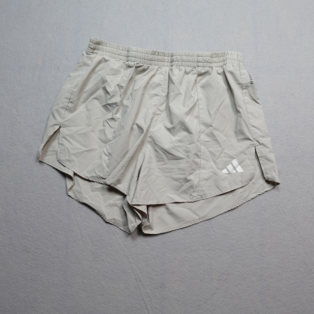 Adidas Adizero Running Shorts Women L 3" Tan Slim Fit Athletic Activewear